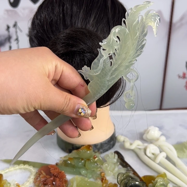 定制蛇纹石玉毛货发饰
