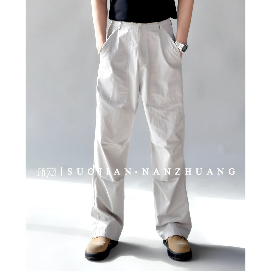 SUOJIAN时尚百搭男生春季潮流宽松百搭伞兵裤复古挺括休闲裤