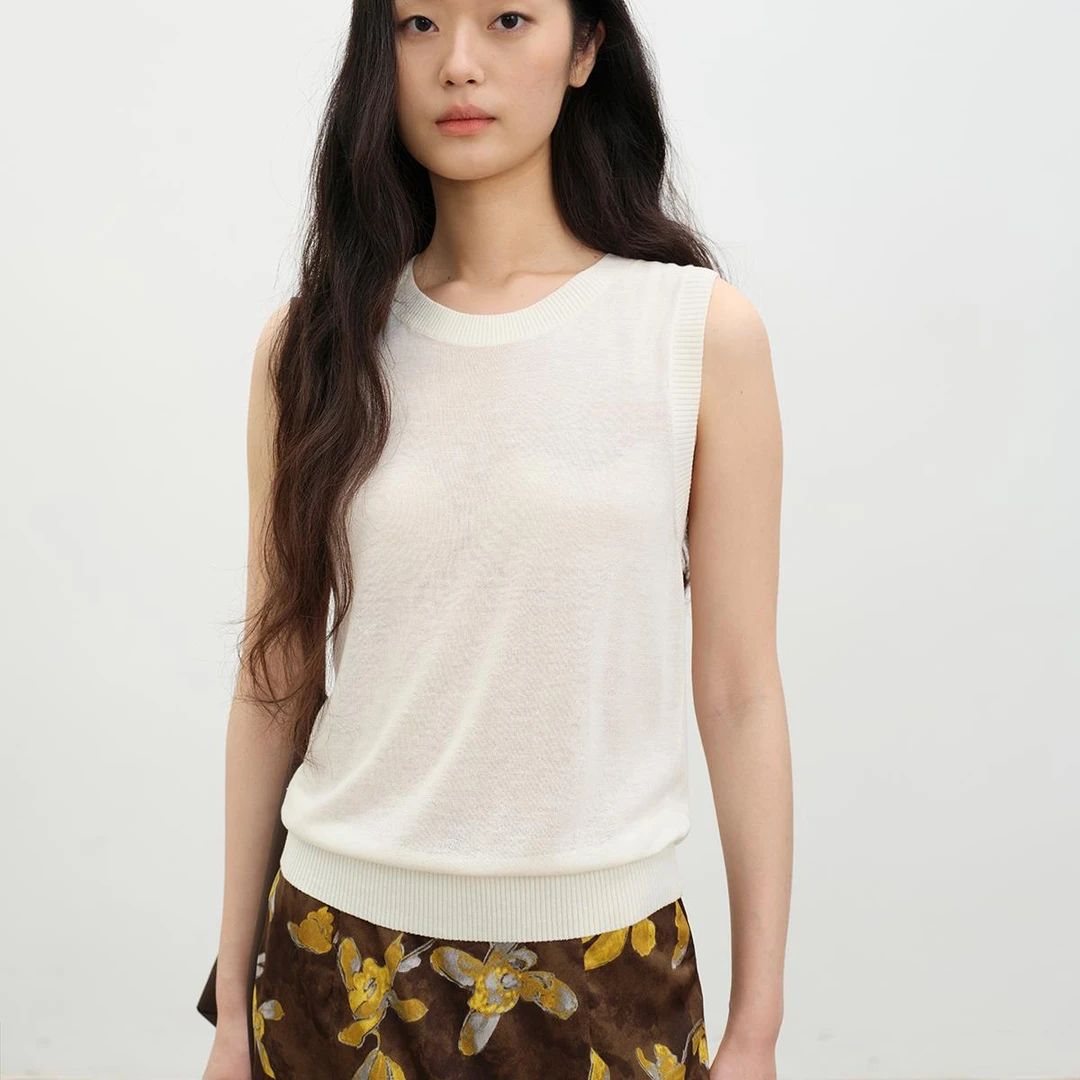 张小某梨形定制亚麻背心百搭老钱风女装网红无袖针织背心 B0260