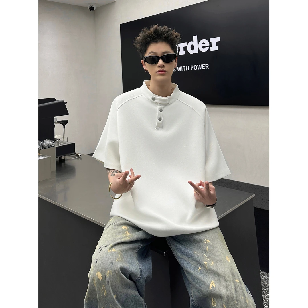 重磅立领短袖夏季POLO衫cleanfit休闲宽松上衣-865