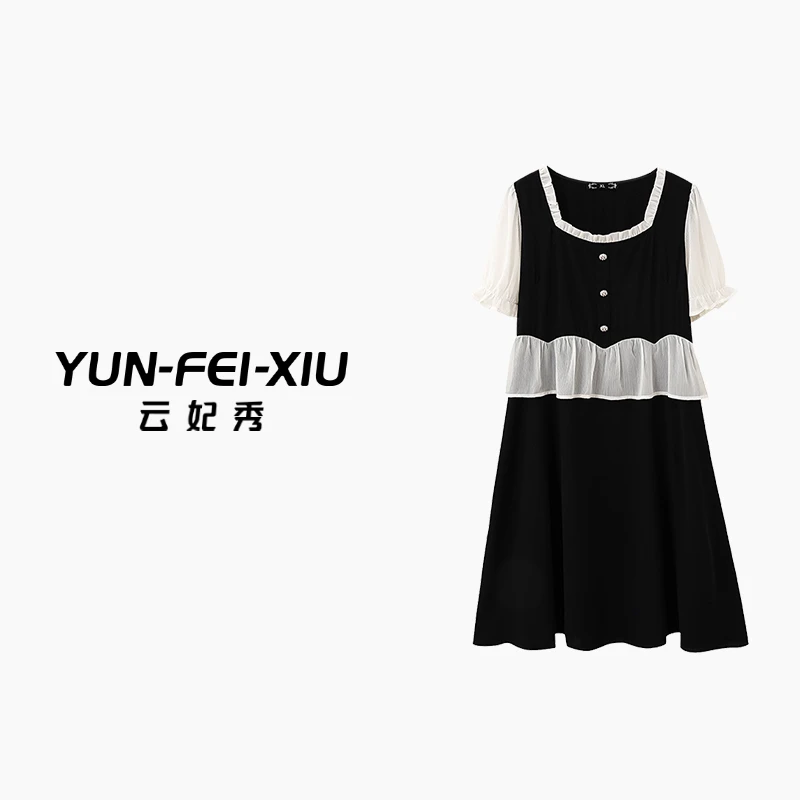 云妃秀大码女装连衣裙休闲时尚胖妹妹显瘦宽松韩版减龄夏21089