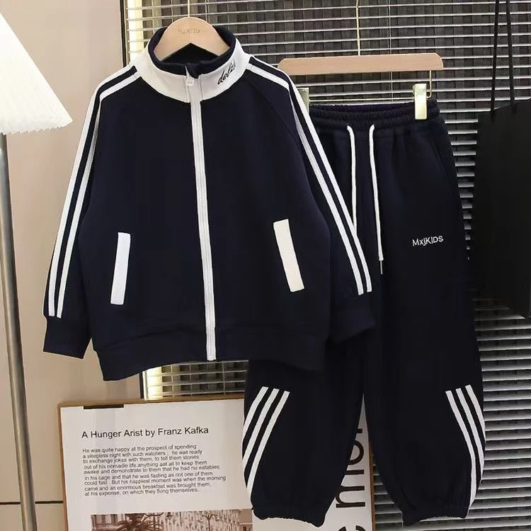 2025秋季韩系套装新款儿童卫衣套装男女童拼色刺绣卫衣两件套