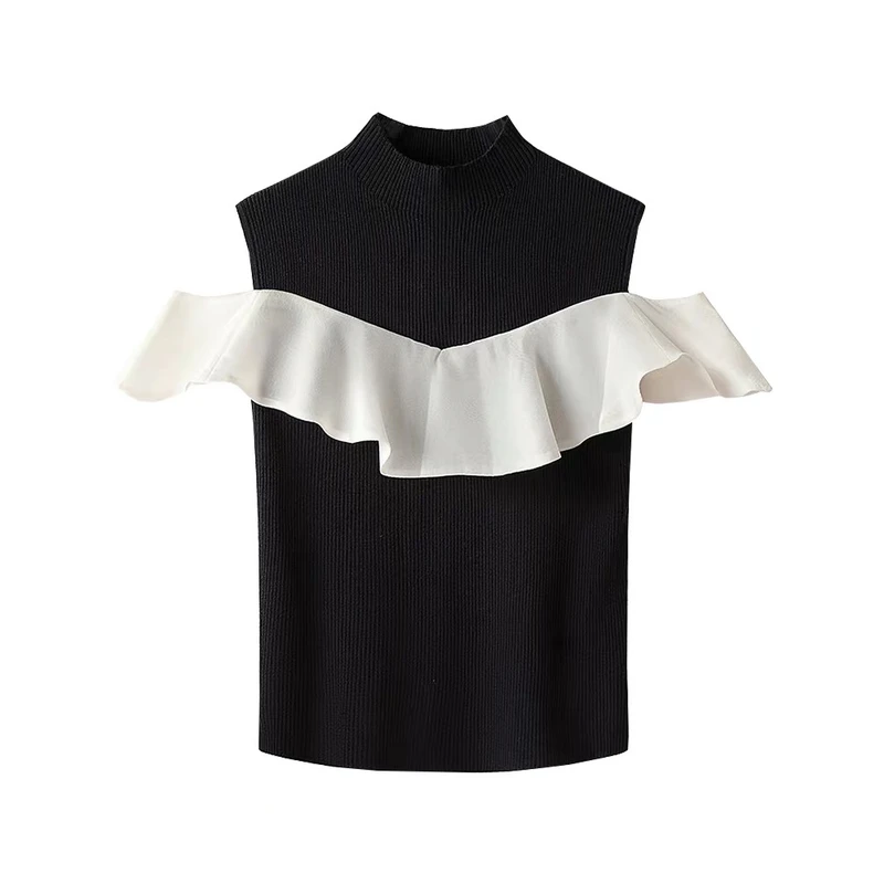 艾*家商场同款2025夏季新款百搭荷叶边冰丝针织衫上衣女8157