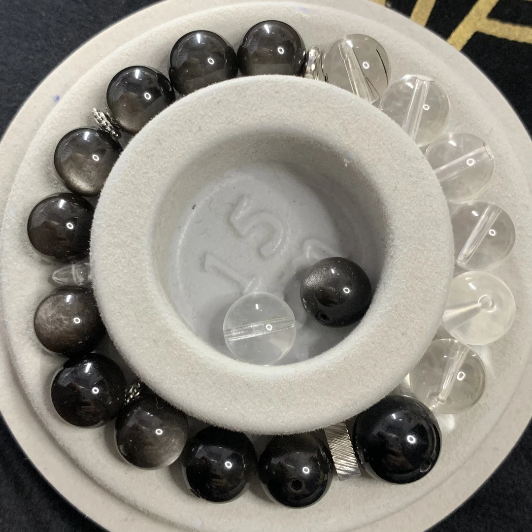 钛钢石英石手链 小熊*黑白蓝天然Crystal手串