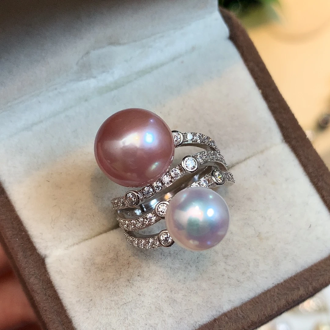 银S925镶嵌戒指淡水珍珠