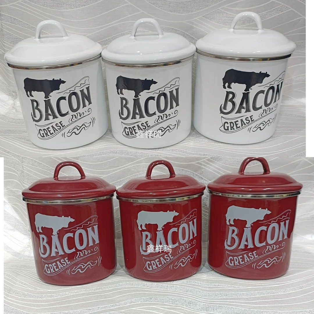 复古珐琅搪瓷杯猪油罐油罐糖醋茶叶罐多用途储物罐12cm口径(1升)