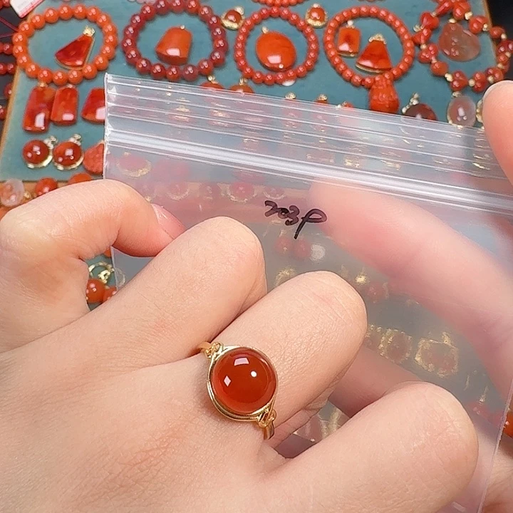 南红玛瑙银S925镶嵌戒指