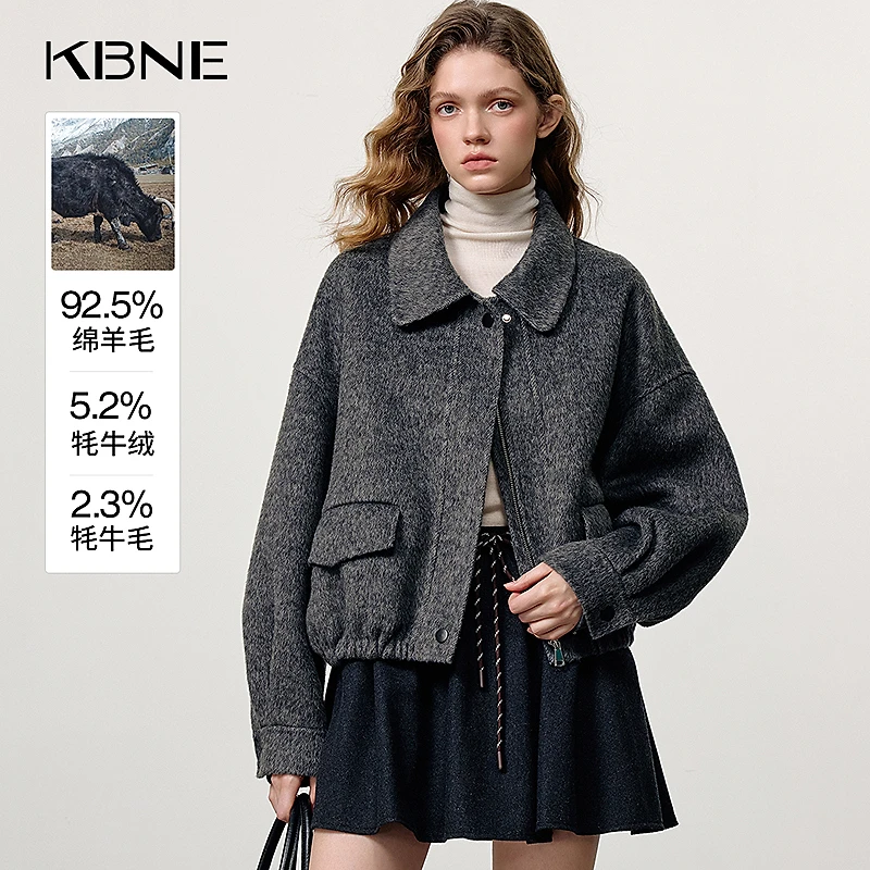 【牦牛绒】KBNE羊毛双面呢大衣爆款2025秋冬新款复古毛呢夹克外套女