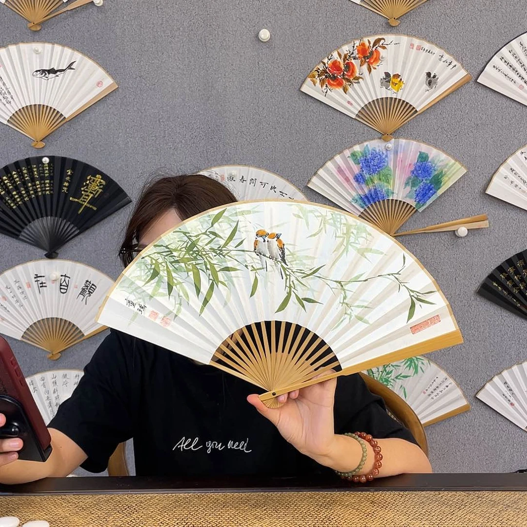 书法8寸玉竹-纯手绘-文玩扇骨（默认粘好）