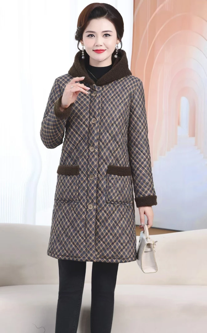 （木棉花）2025新款秋冬中老年中长款妈妈舒适棉服