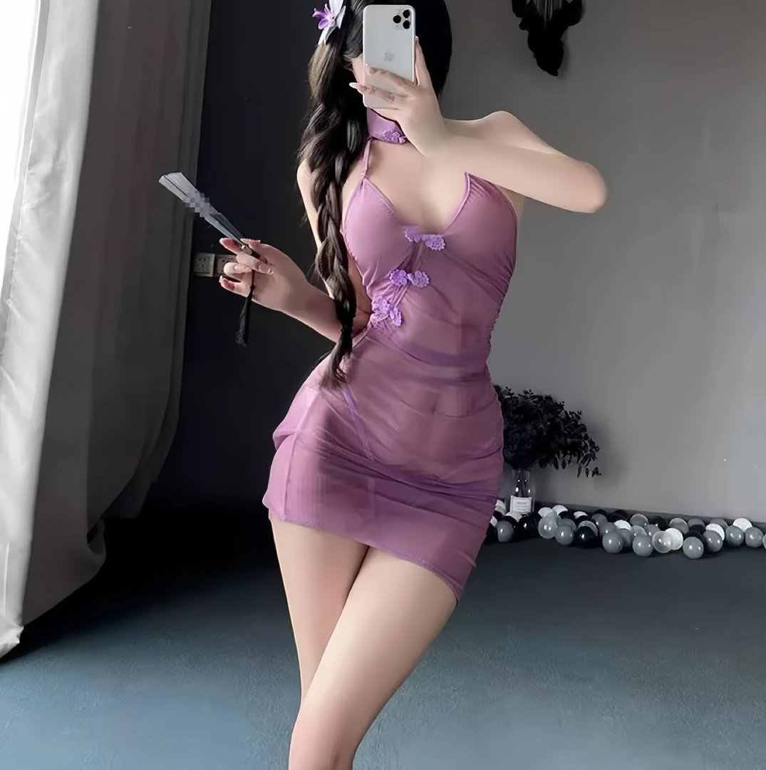 紫色约会战袍蕾丝连体衣性感镂空性感多巴胺情感趣味睡衣情侣睡裙