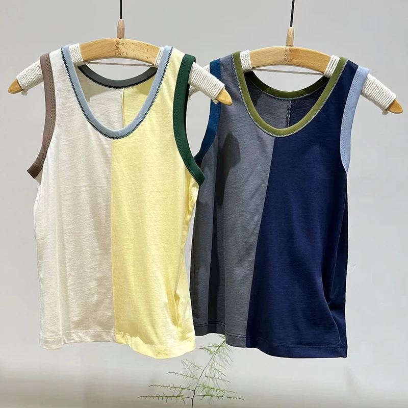 《现货》壹妈韩版童装女童背心儿童洋气宝宝时髦休闲拼色无袖上衣潮