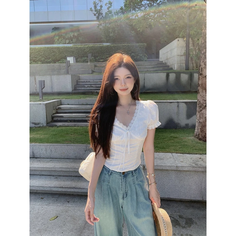 【QIUROUYAO邱肉瑶】画报里走出的少女~轻法式蕾丝花边衬衫