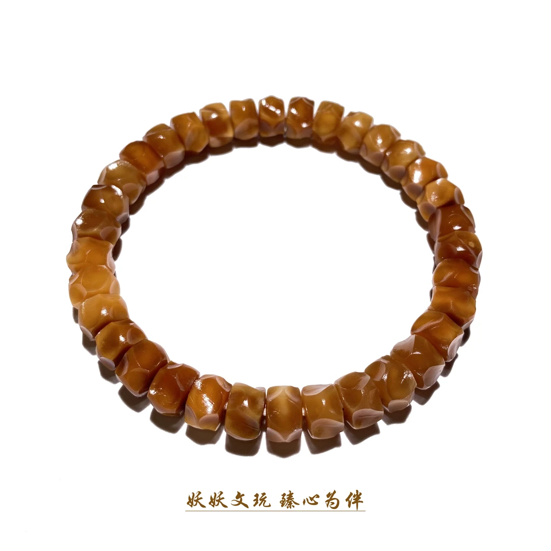 【P913】龙脊菩提玉化料小孔无相直切手串 9mm 略有缩尺