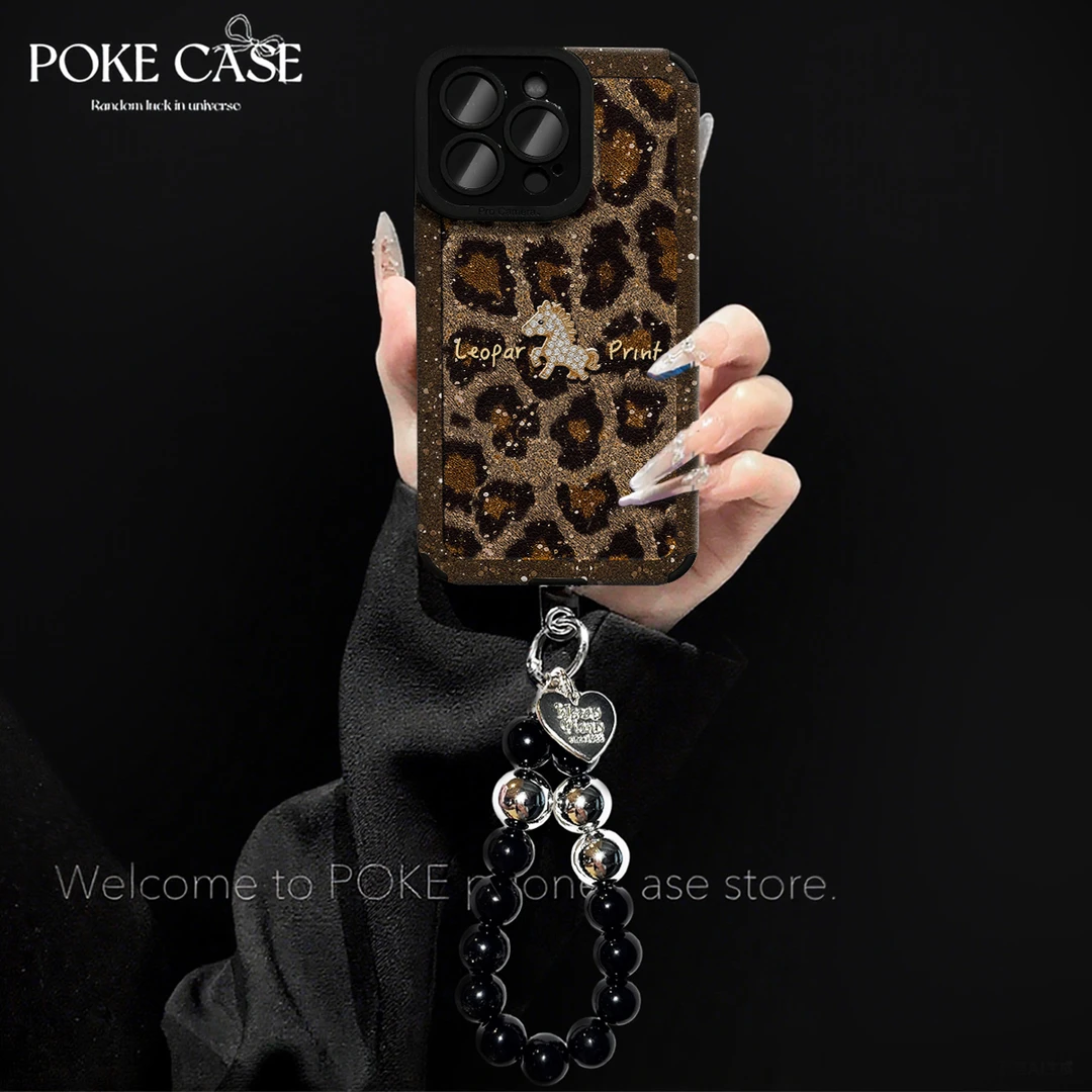 轻奢瞳眼豹纹小马适用苹果17PROMAX华为vivo小米oppo手链手机壳