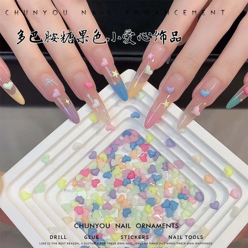 S新品美甲饰品糖果色平底树脂小爱心可爱美甲马卡龙指甲贴小清新