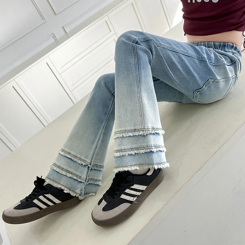 女童裤子牛仔喇叭裤春秋装2025新款中大童韩版网红微喇裤弹力裤潮