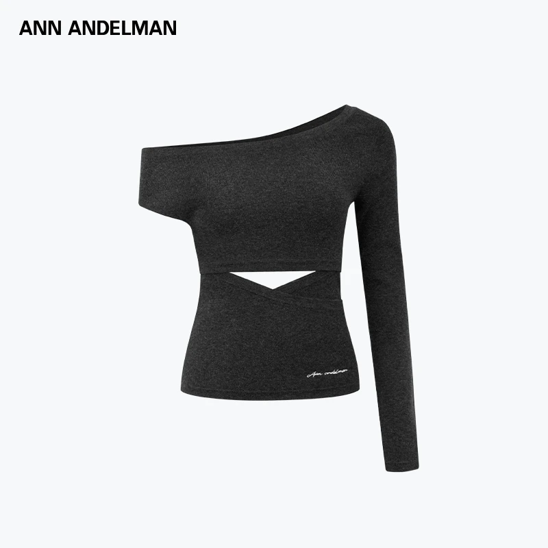 ANN ANDELMAN 25秋冬 时尚设计针织斜领镂空修身不对称针织衫