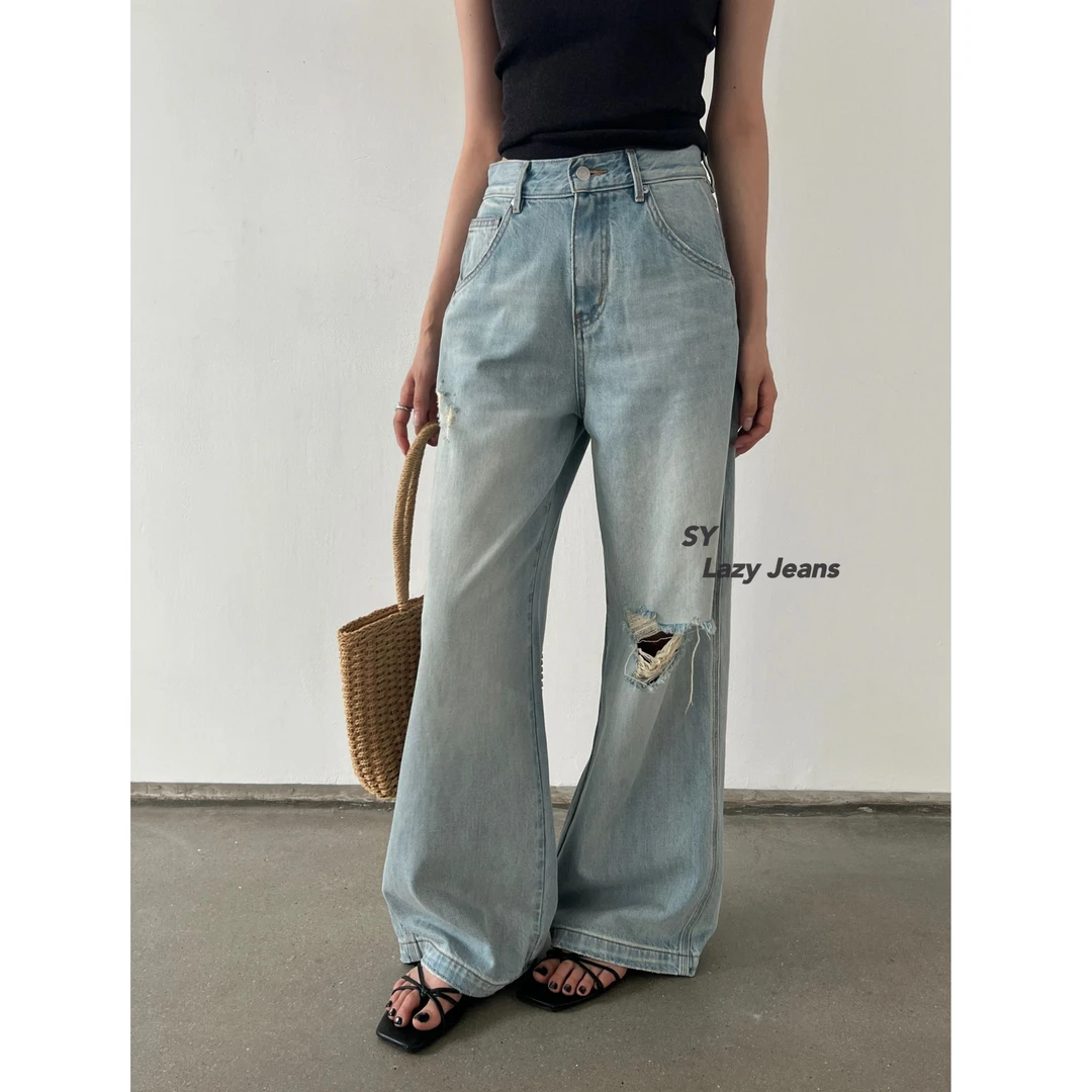 十三行SY-夏季福秒破洞直筒休闲牛仔长裤#6272