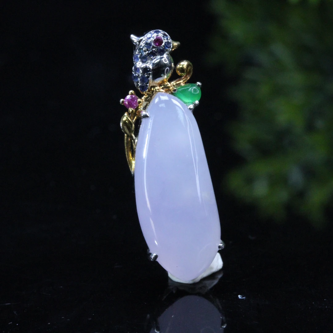 天然缅甸翡翠18K金镶粉紫富贵绵长福瓜吊坠/1227005/拍卖