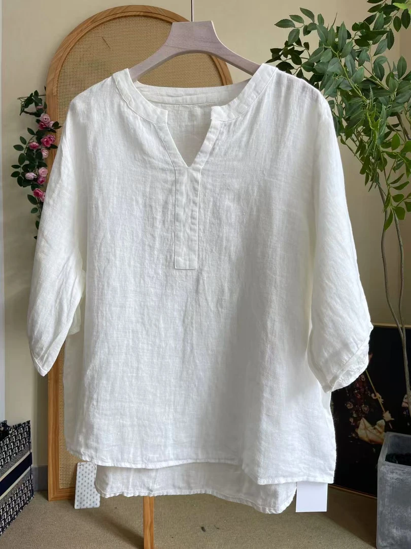 903 v领中袖简约百搭上衣宽松休闲衬衫