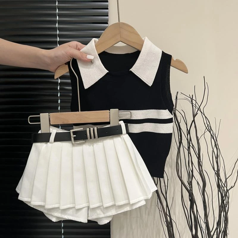 女童炸街套装2026夏装新款针织POLO衫短裤裙儿童JK制服时尚两件套