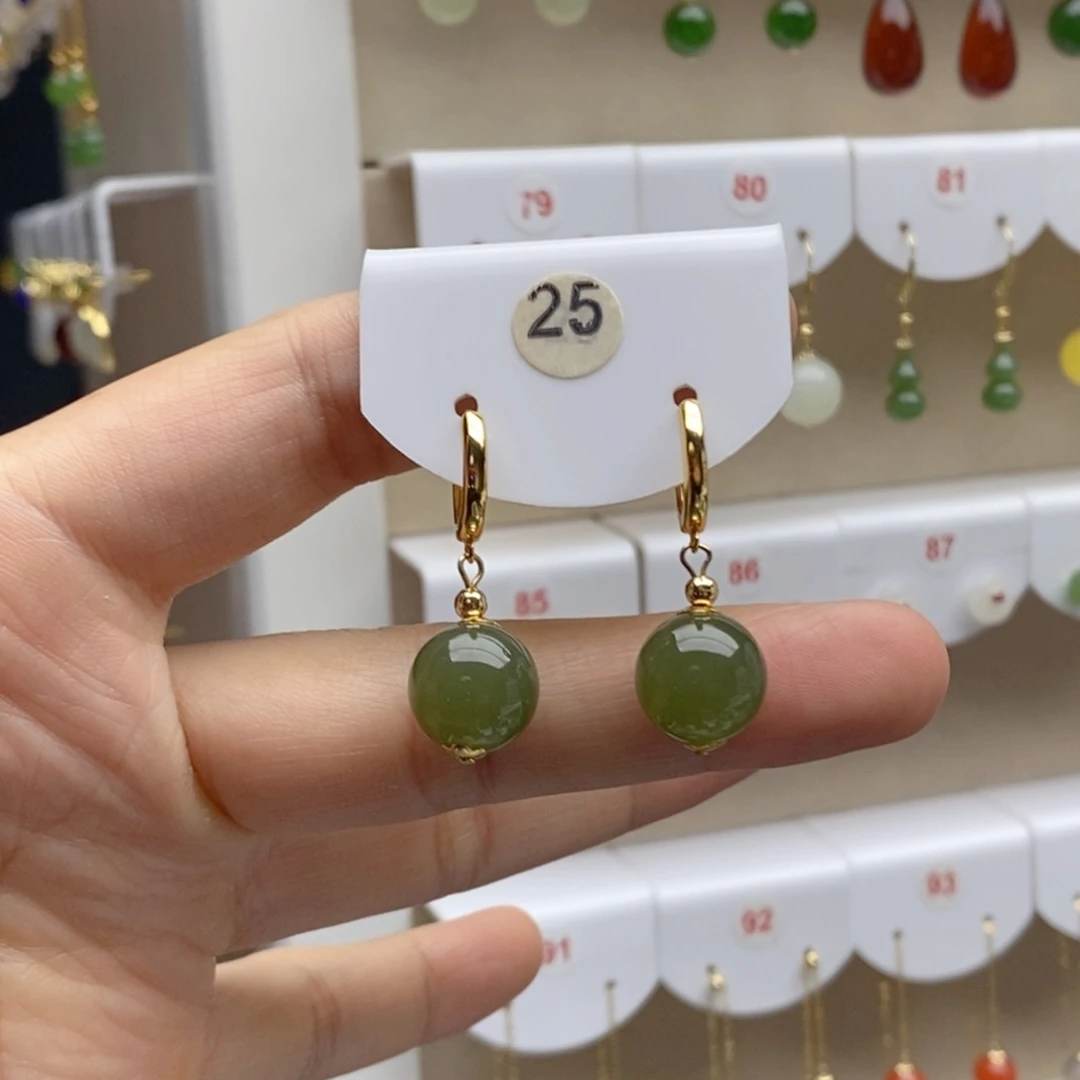 银S925镶嵌和田玉耳饰