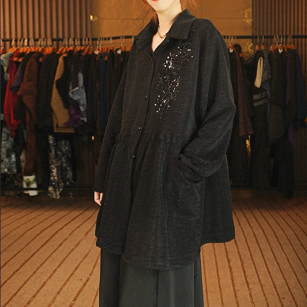 54亚麻亮片设计款黑外套百搭气质上衣k372