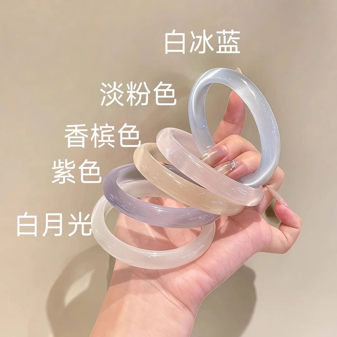 非金属玻璃手镯 粉色高闪白月光人工猫眼石手镯轻奢紫色镯子手环