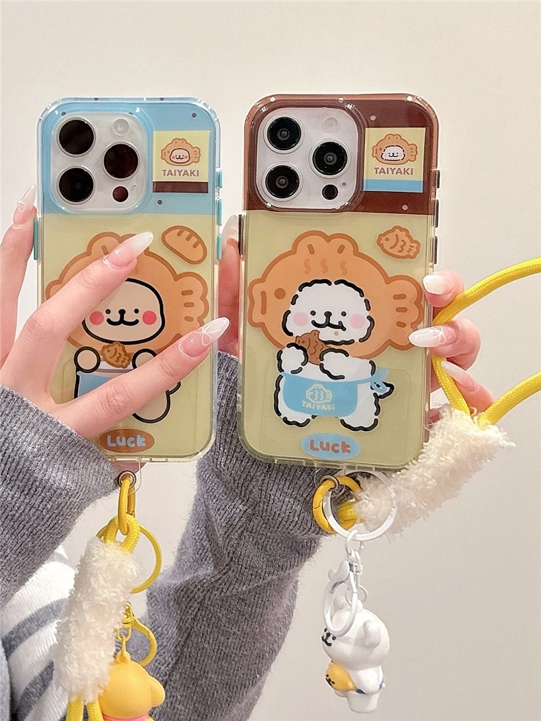可爱卡通鲷鱼烧线条小狗硬壳适用苹果iPhone16/15pro手机壳14全包