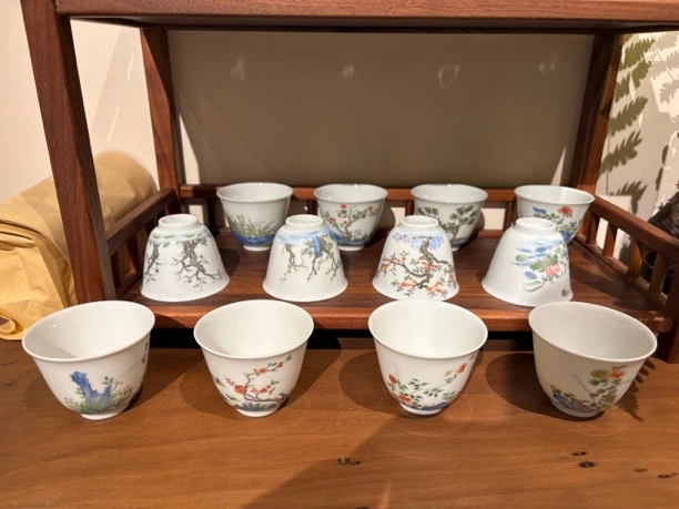 景德镇手绘手工粉彩十二花神杯全套礼盒装