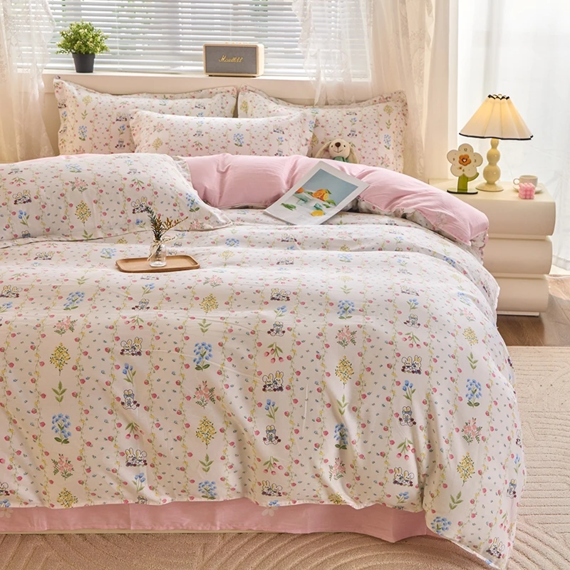 2025时尚小碎花田园风新款斜纹纯棉全棉100棉印花三件套四件套