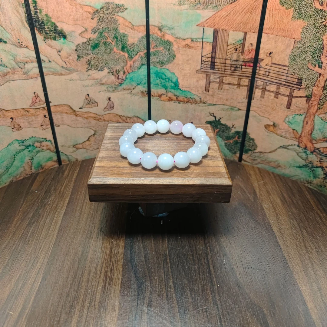 H和田玉冰烟紫圆珠手串（卡12）2019
