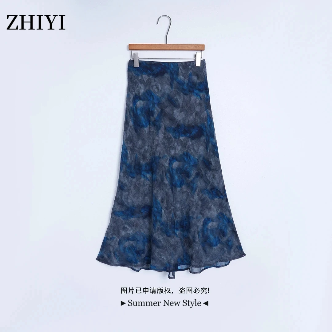 法式高级感晕染印花半身裙2025年夏季新款轻奢风气质垂坠感长裙
