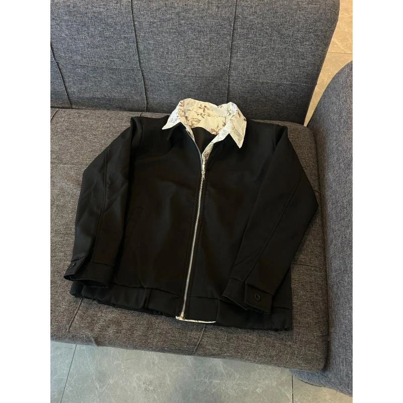 Z41 花内衬衫式假两件外套男女春秋立领短款美式高街夹克