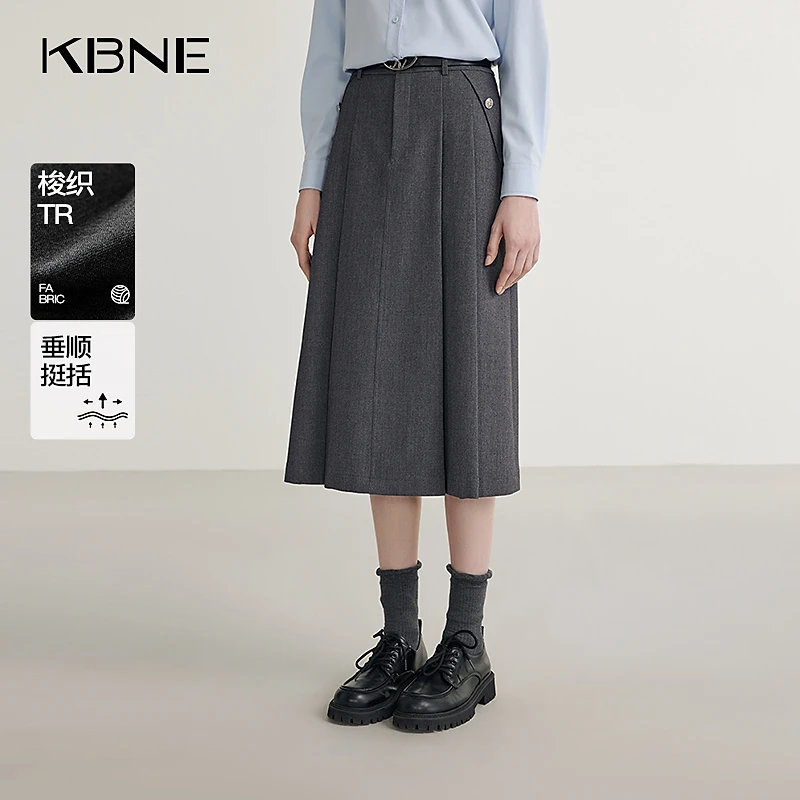 KBNE半身裙女款爆款2024新款显瘦复古气质垂顺高腰中长款百褶裙