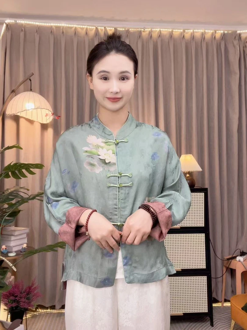 （荷影绿绮衫）早春新款新中式国风女装上衣开衫外套遮肉显瘦穿搭