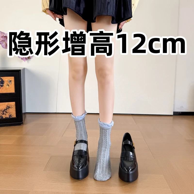 内增高女鞋英伦风小皮鞋通勤女款2025新款爆款矮子乐福鞋厚底单鞋