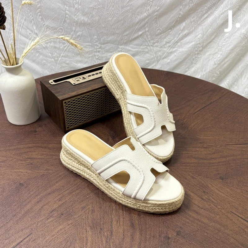 厚底休闲凉拖同款坡跟拖鞋女海边夏季新款一字女款外穿厚底凉拖鞋