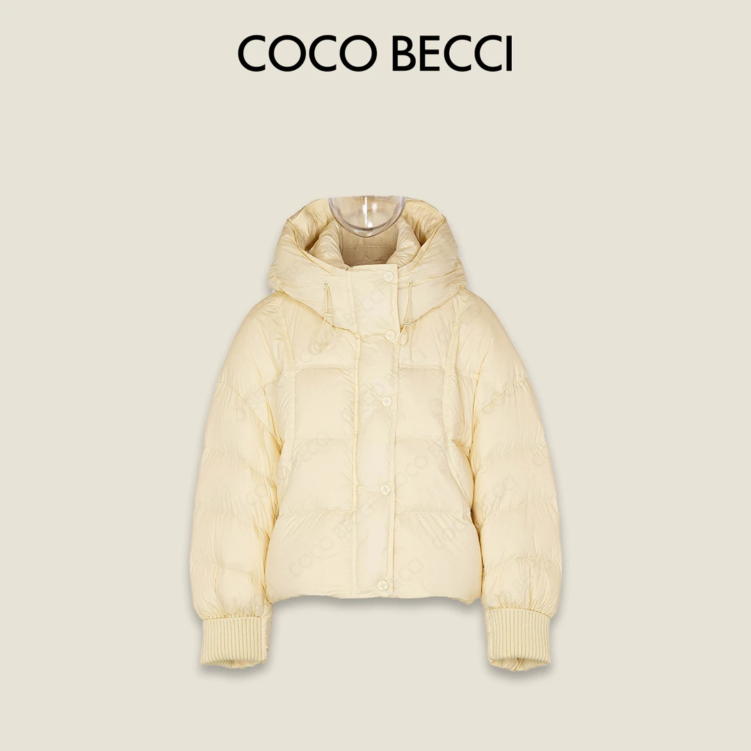 COCO BECCI【奶黄包】90白鸭针织袖口连帽泡芙羽绒外套CFLJD101062