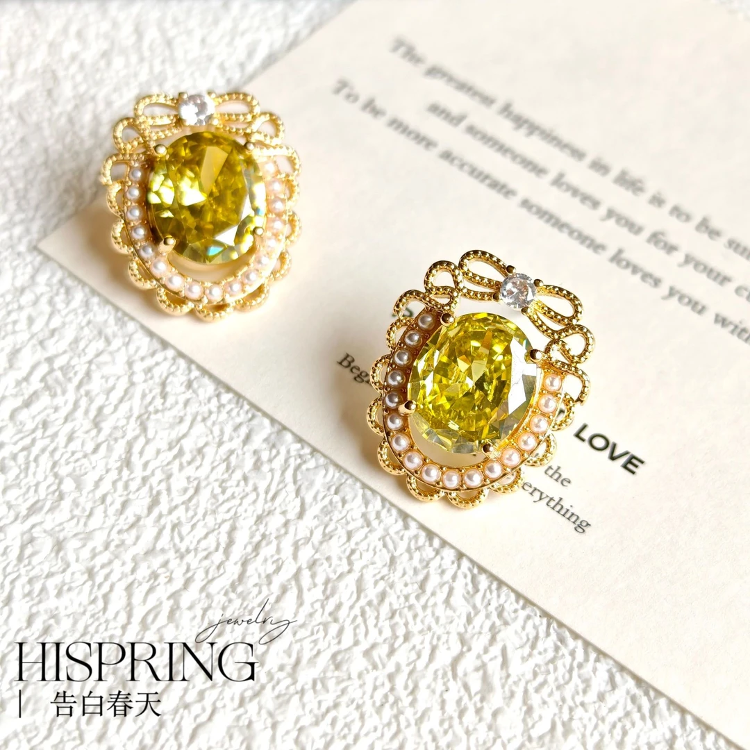 合金耳饰 【温莎庄园】油画框复古典奥地利水晶耳钉优雅高贵耳饰