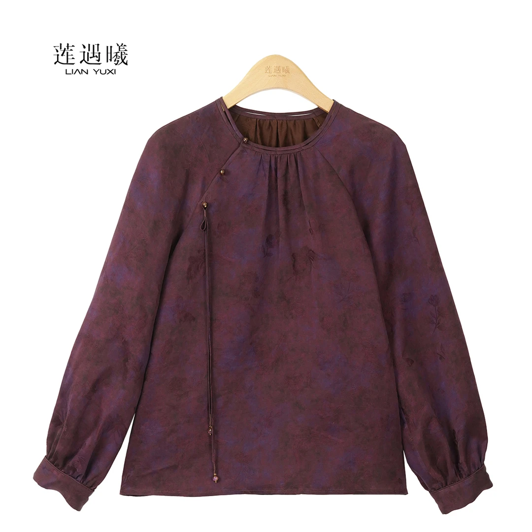 莲遇曦25春夏新款 红云纱降幕紫提花印花创意新中式斜襟褂衣