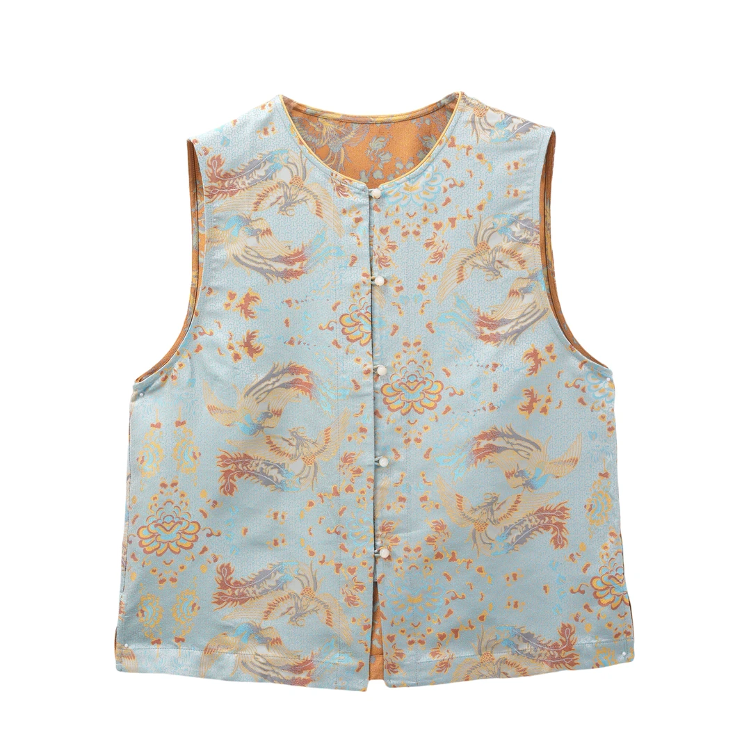 予舒-YZQS860087新中式宋锦桑蚕丝复古时尚中国风气质马甲女装