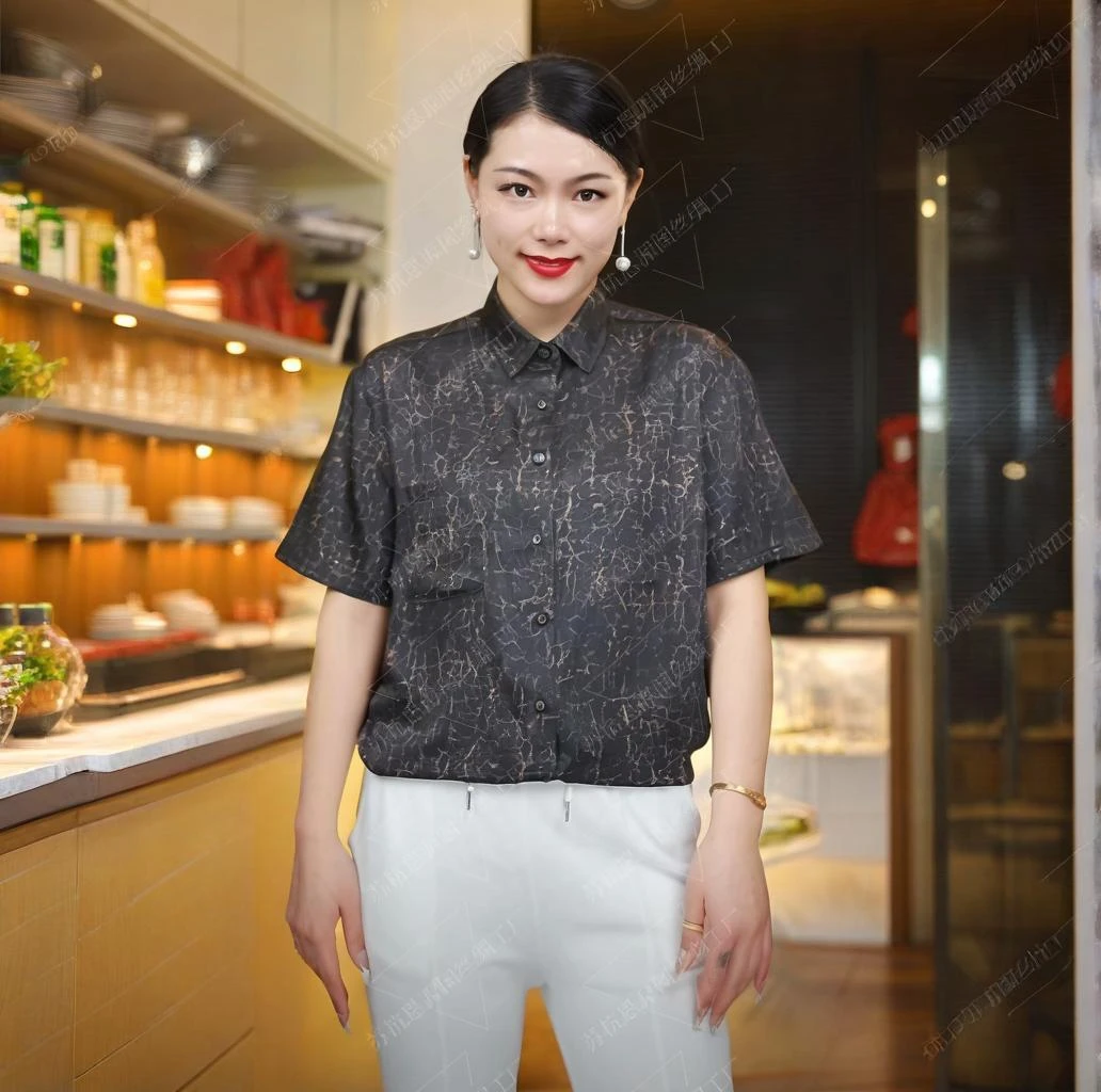 2025新款夏季上衣桑蚕丝休闲衬衫短袖超薄款翻领真丝锻衬衣