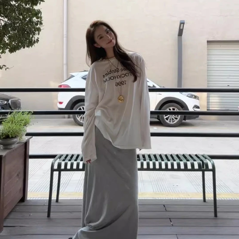 印花字母有改薄款微透长袖T恤宽松百搭慵懒夏防晒罩衫上衣女时尚