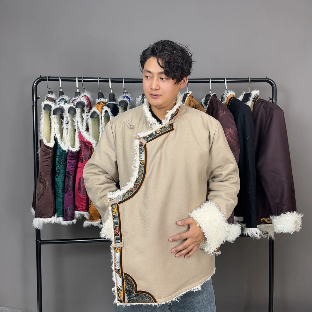 藏式棉衣男装加绒加厚民族服饰冬季绣花棉衣外套保暖藏装新款