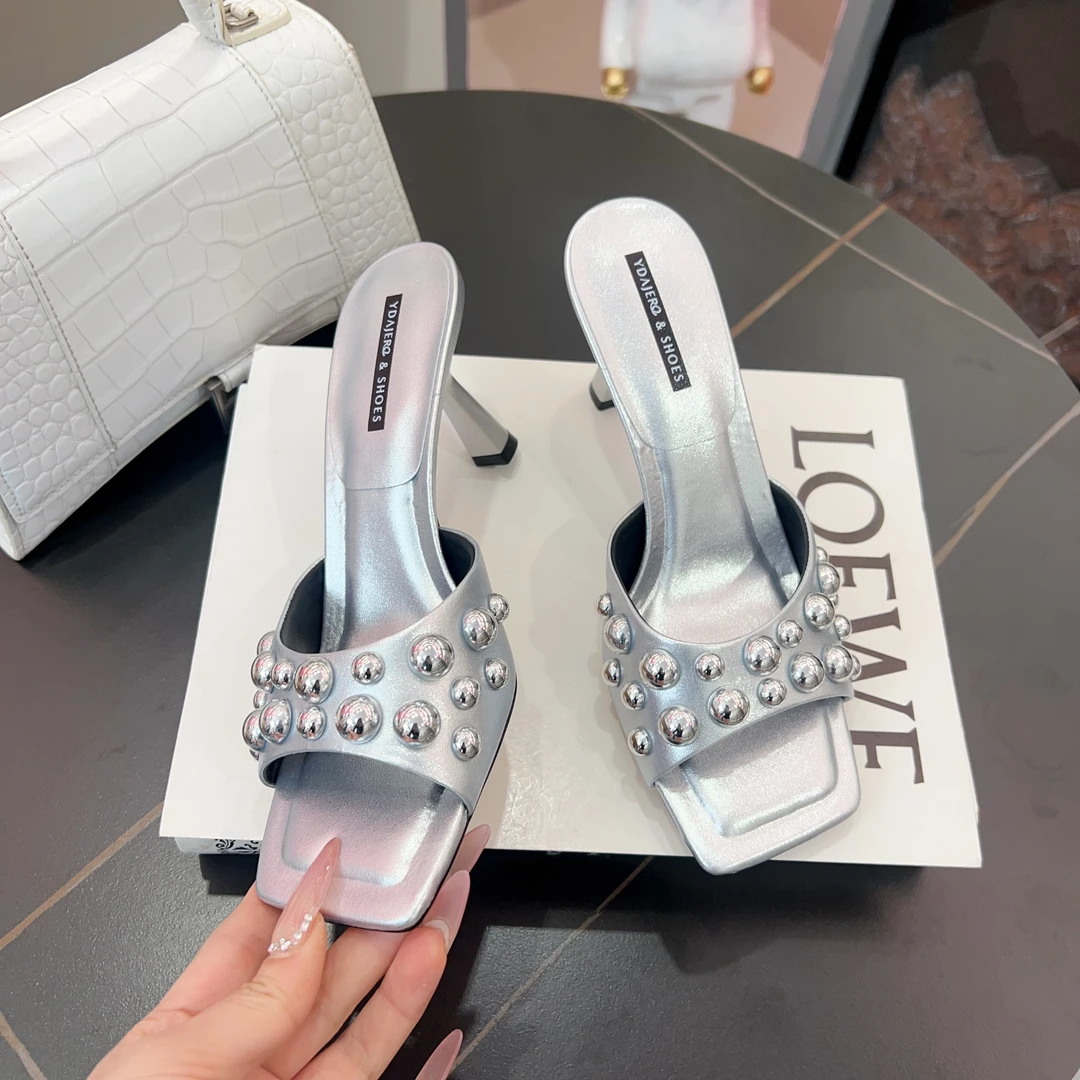 2025夏季新款细跟露趾一字式高跟女凉拖夏季外穿性感气质062363