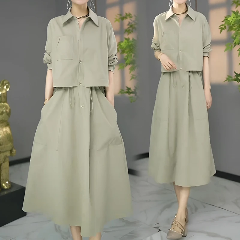 时尚流行爆款气质连衣裙女春秋2025超火新款假两件显瘦减龄裙子