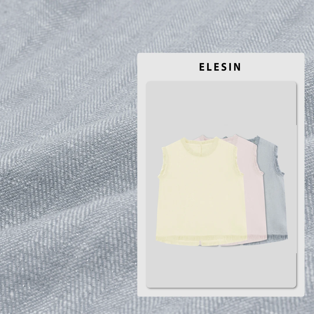 ELESIN【蓝磷灰】韩版流苏边无袖衬衫 CS250279