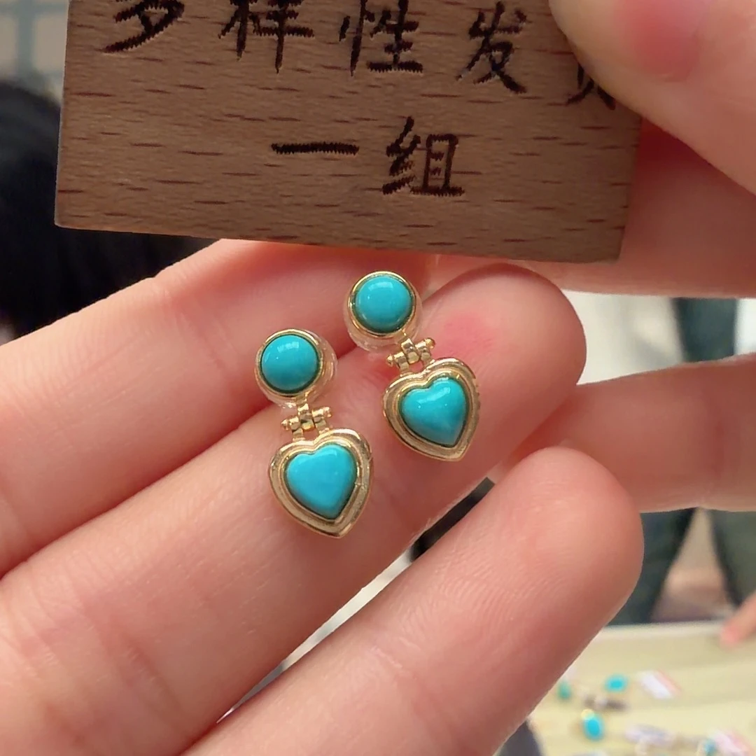 绿松石银S925镶嵌耳饰